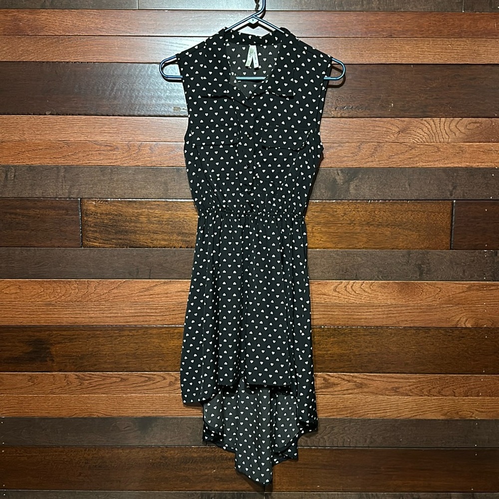 Truth Collared V Neck Black And White Heart High Low Maxi Dress